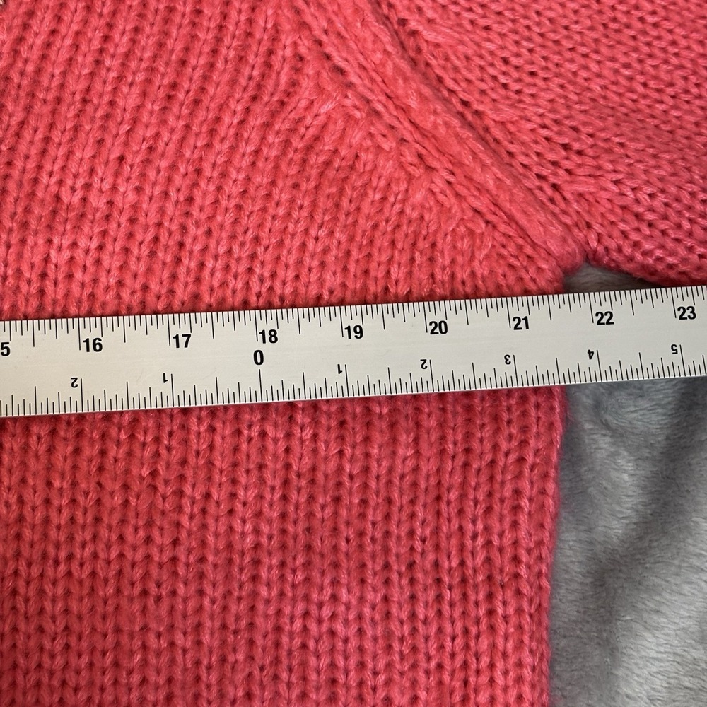 POL Pink V Neck Cable Knit Pullover Cropped Sweater Lace Up Size Medium Boho - Picture 4 of 9